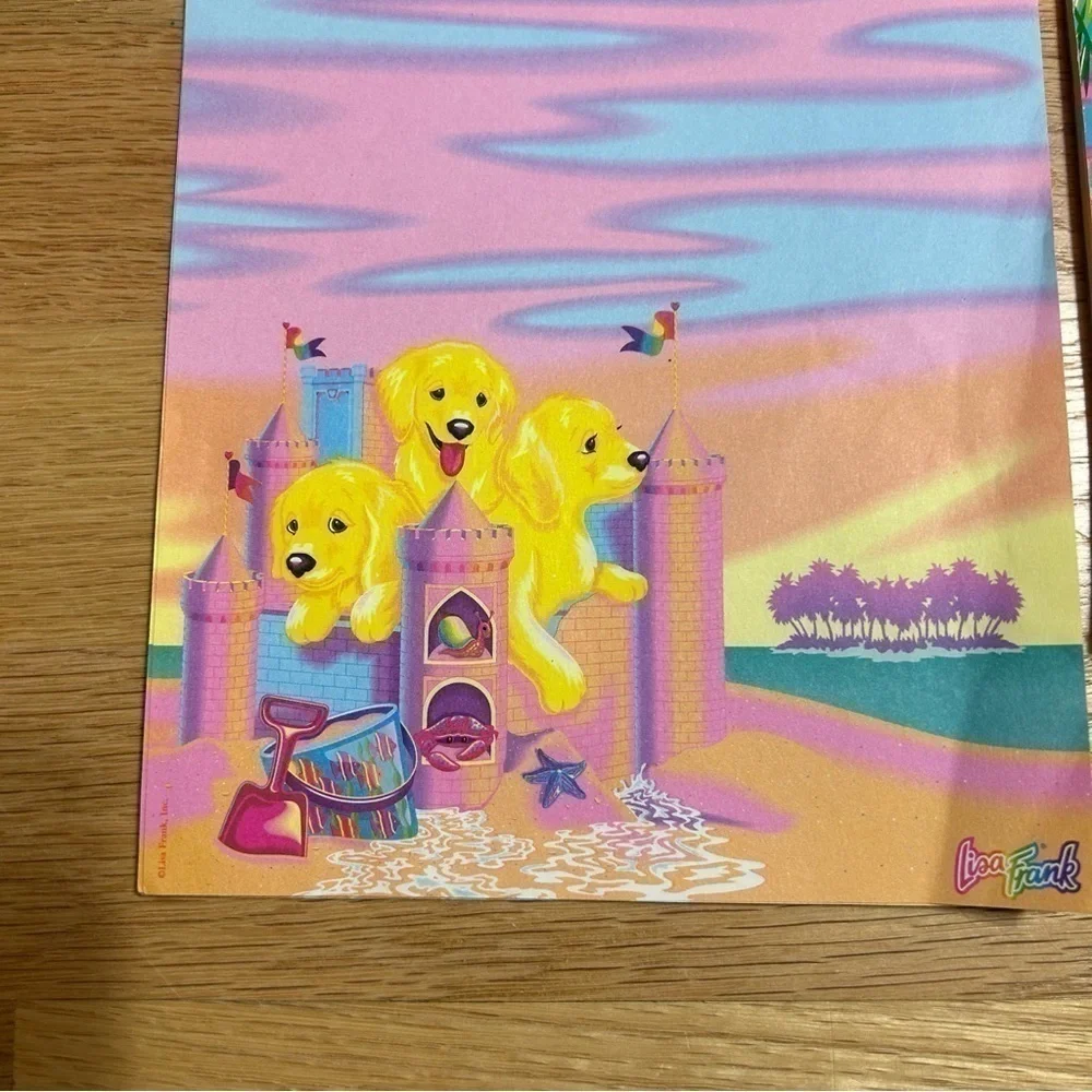 Vintage Lisa Frank Puppy Dog Sand Castle Beach Paper Notebook Pink Blue Yellow
